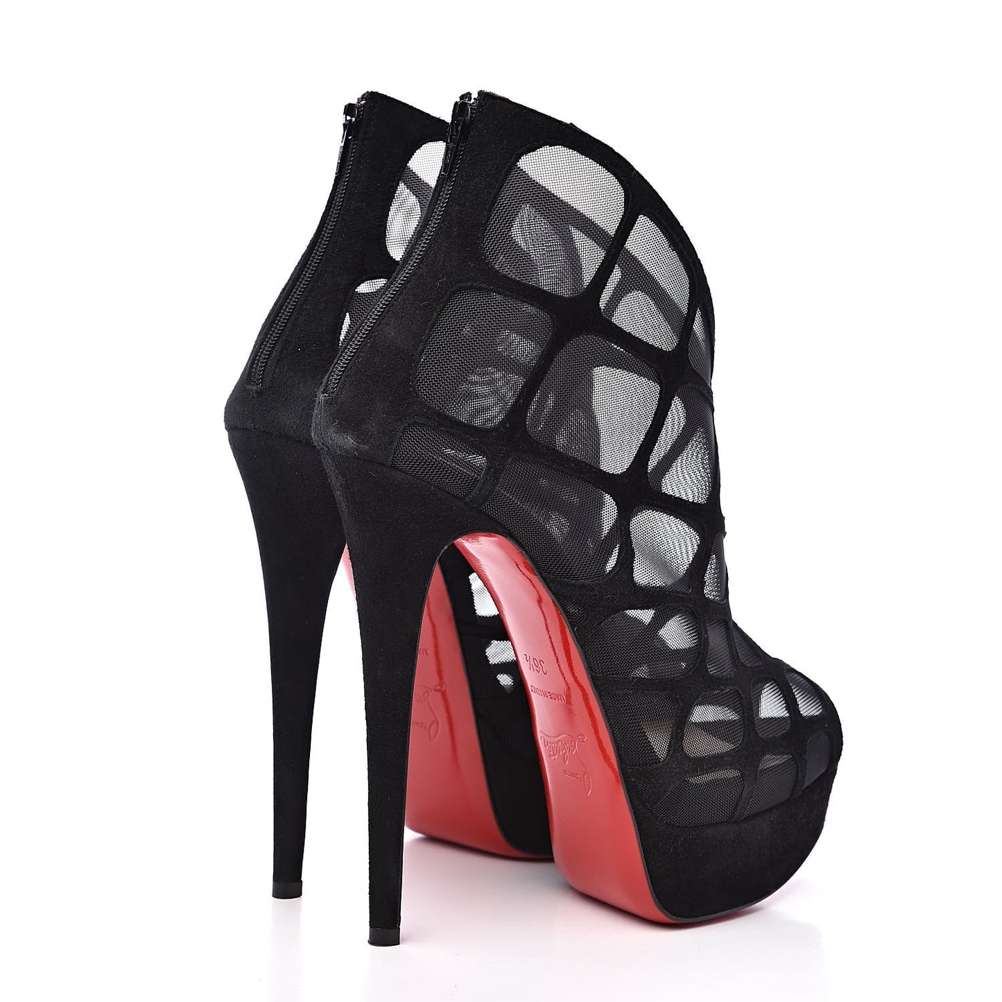 Suede Mesh Altarakna 150 Peep Toe Platform Booties 36.5 Black