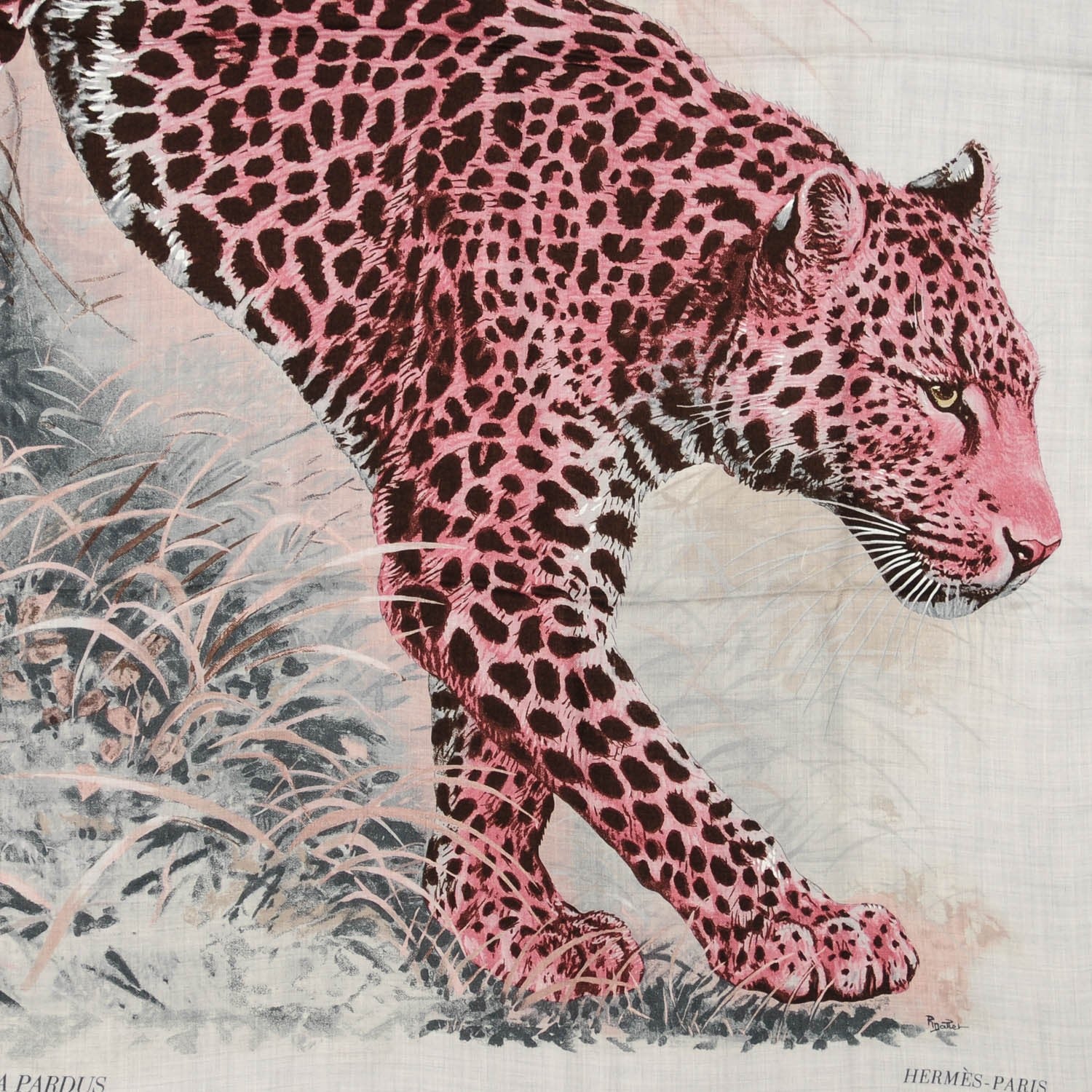 Hermes Cashmere Silk Panthera Pardus Shawl 140 Gris Chine Rose Ardoise 1 of 6