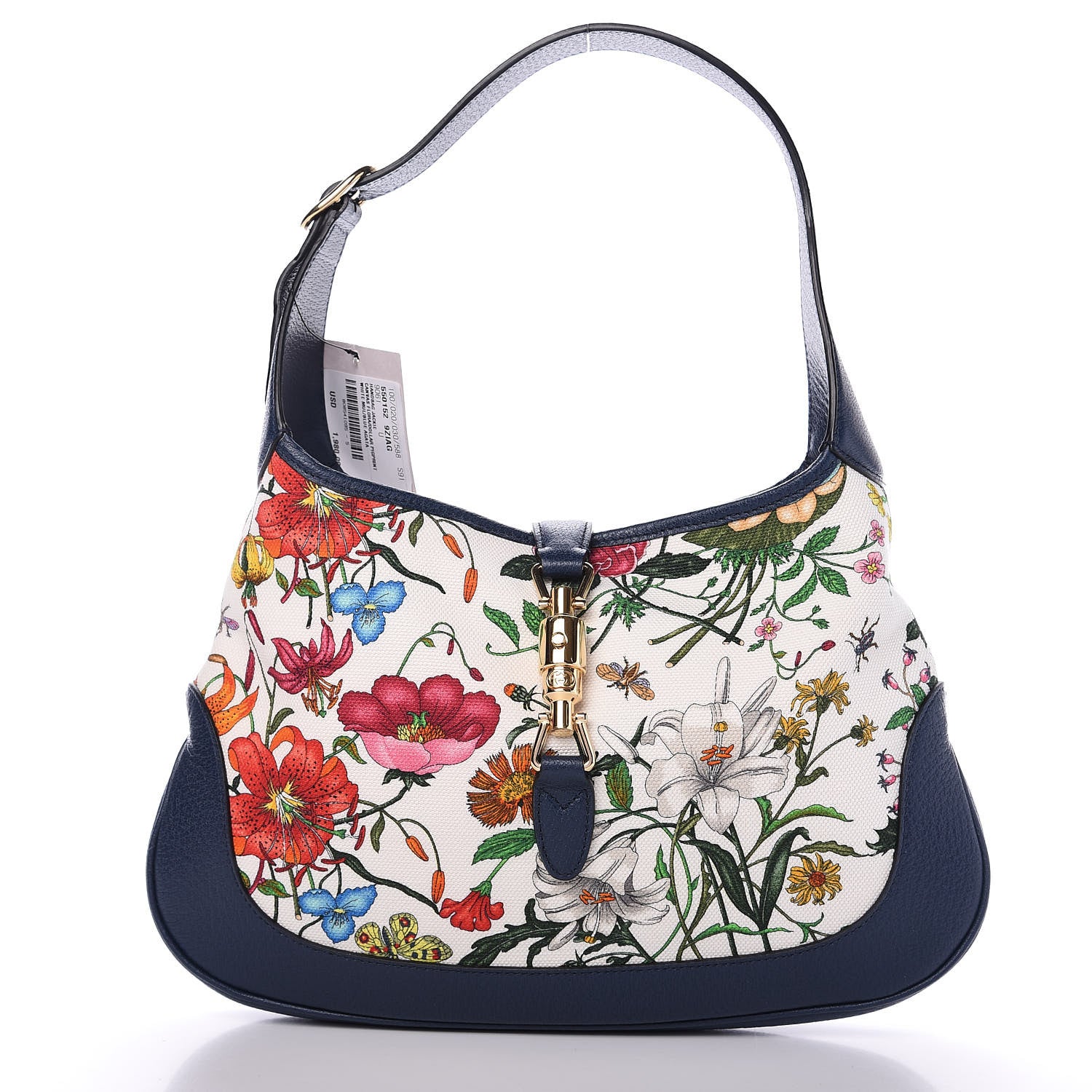Gucci Canvas Flora Medium Jackie Hobo Blue Agata 1 of 10