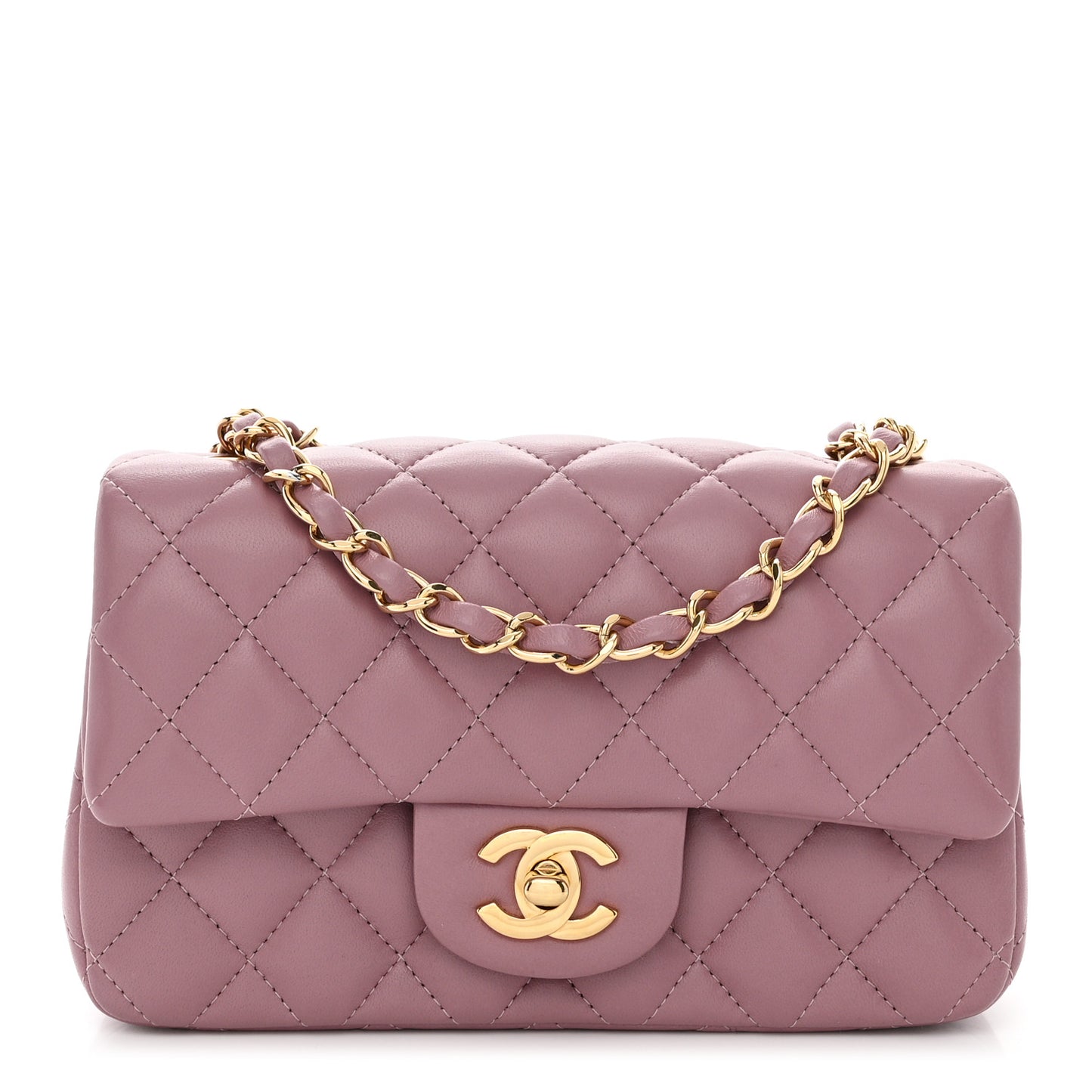 Lambskin Quilted Mini Rectangular Flap Light Purple