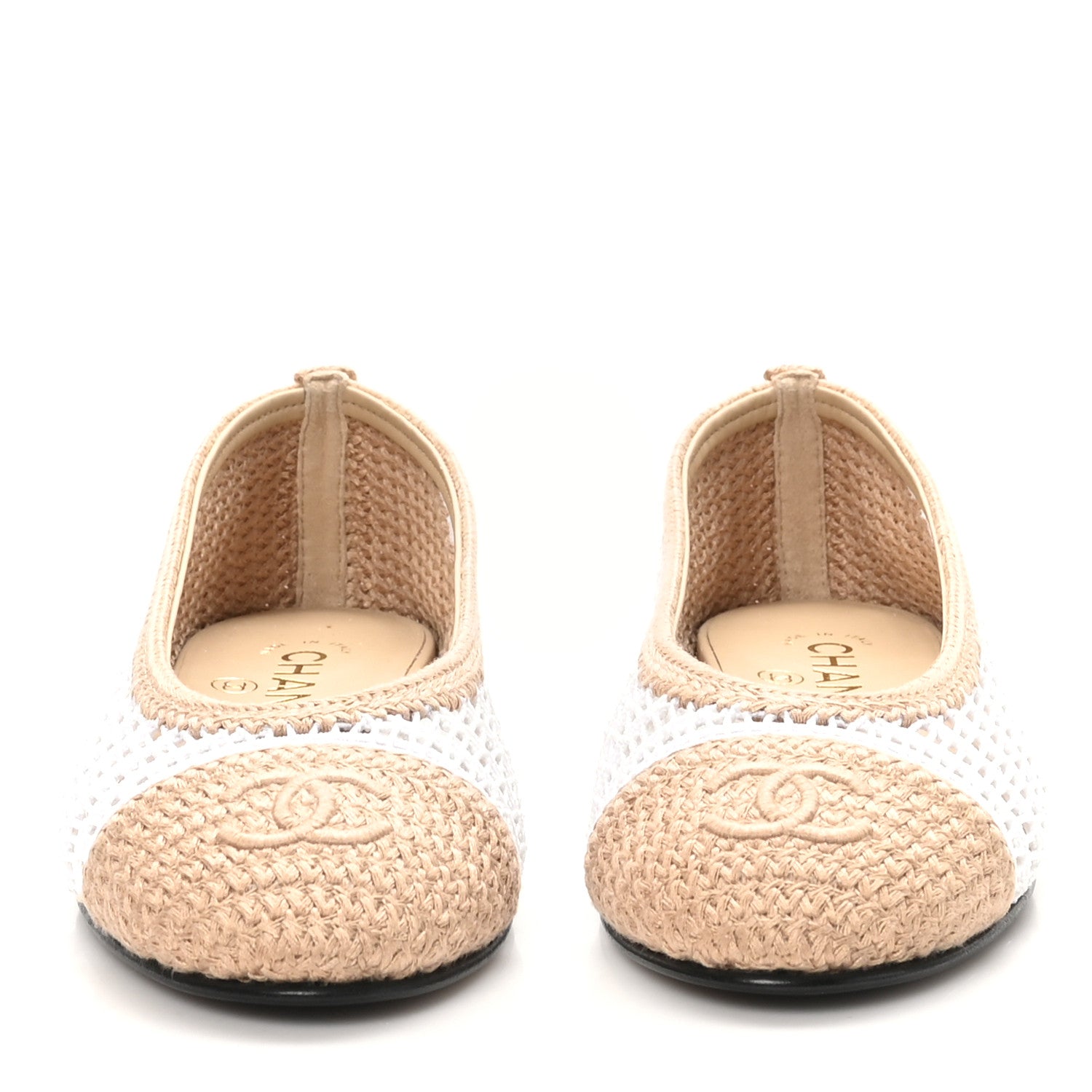 Chanel Raffia CC Cap Toe Ballerina Flats 36.5 White Beige 3 of 8