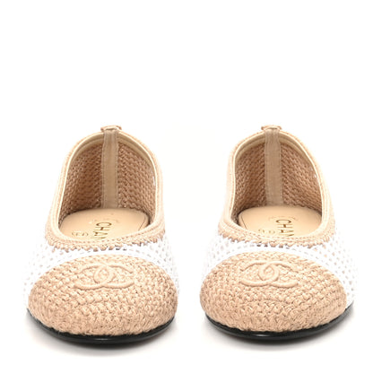 Chanel Raffia CC Cap Toe Ballerina Flats 36.5 White Beige 3 of 8