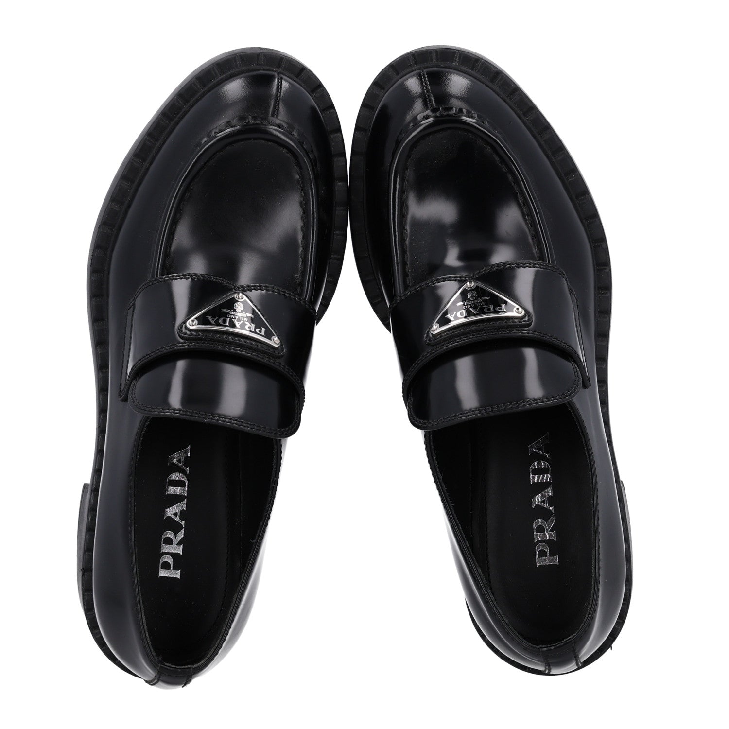 Prada Spazzolato Metal Triangle Logo 50mm Loafers 36 Black 2 of 11