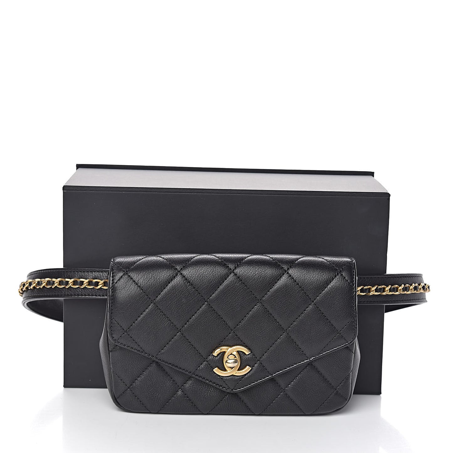 Calfskin Quilted Flap Waist Bag Black