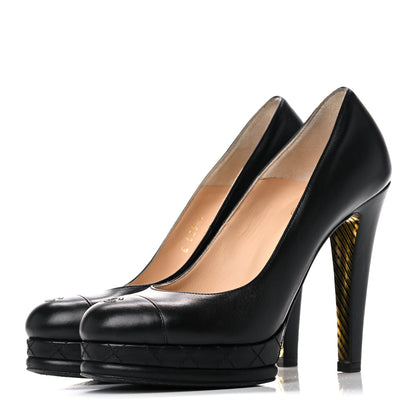 Chanel Lambskin CC Cap Toe Platform Pumps 38.5 Black 3 of 18