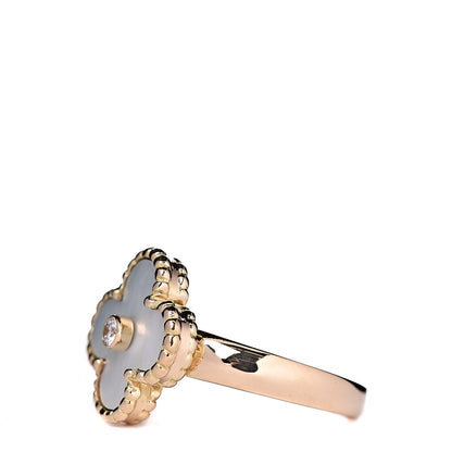 Van Cleef & Arpels 18K Yellow Gold Diamond Mother of Pearl Vintage Alhambra Ring 51 5.75 3 of 5