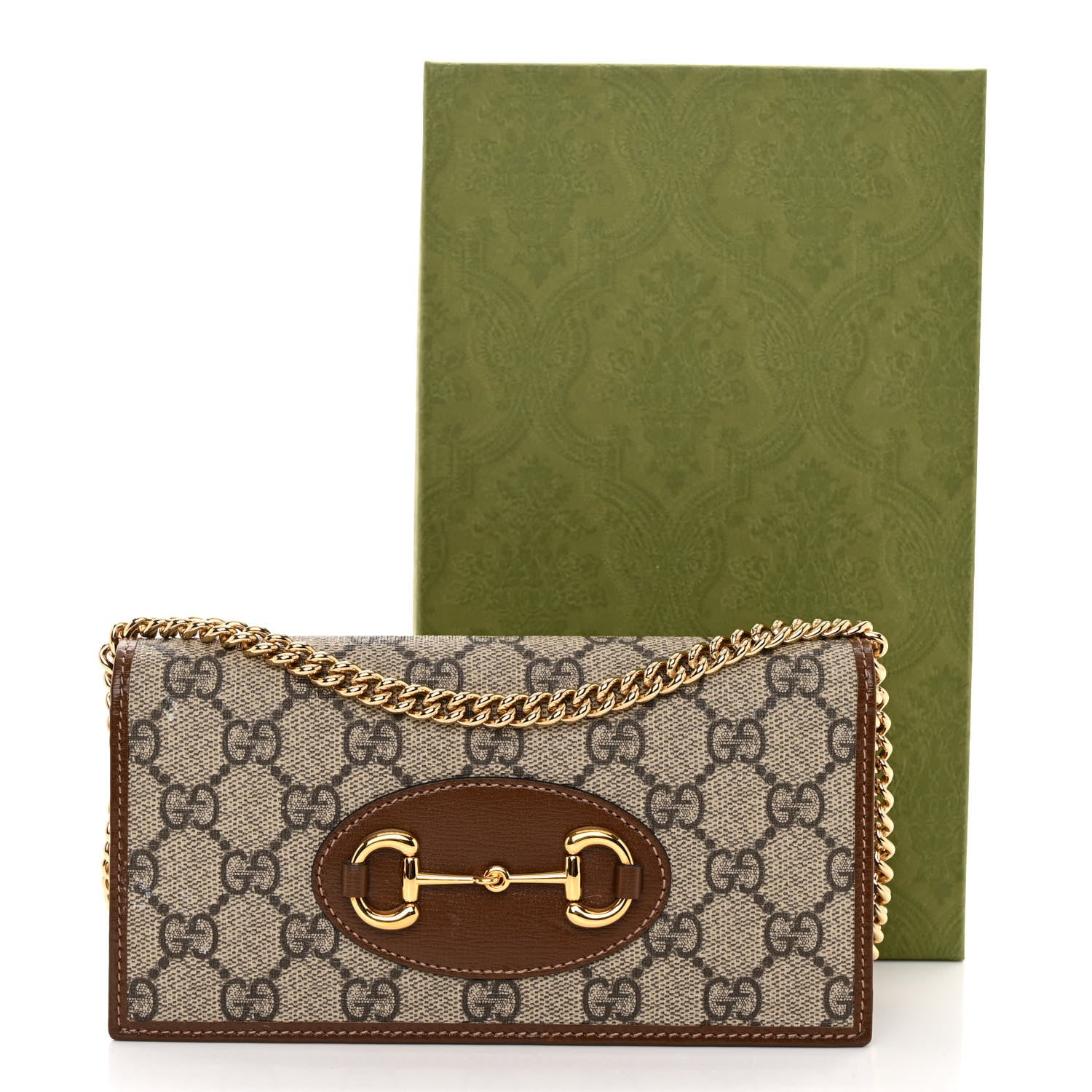 Gucci GG Supreme Monogram Azalea Calfskin Horsebit 1955 Wallet On Chain Beige Ebony Brown Sugar 11 of 11