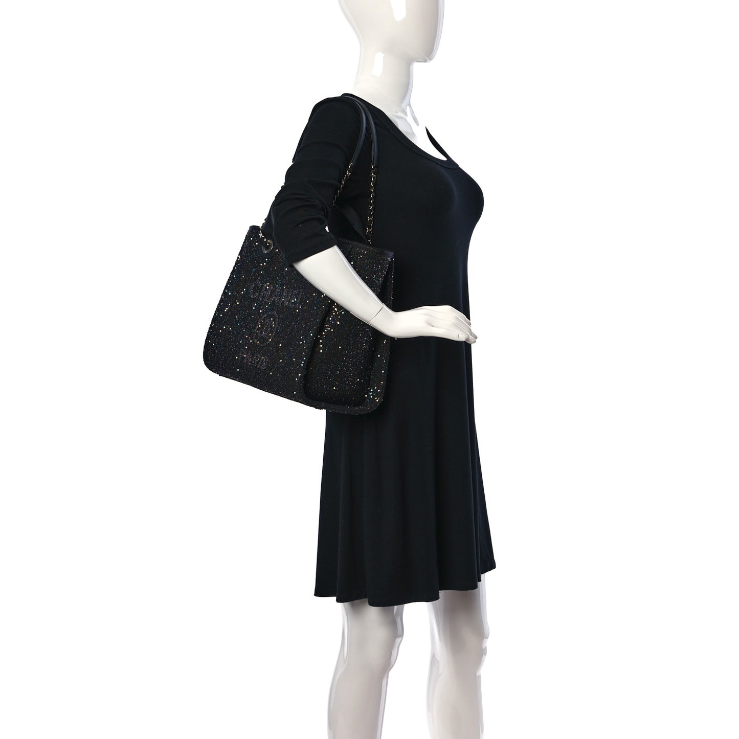Calfskin Sequin Small Deauville Tote Black