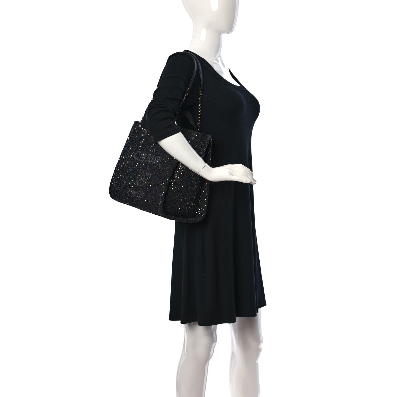 Chanel Calfskin Sequin Small Deauville Tote Black 2 of 10