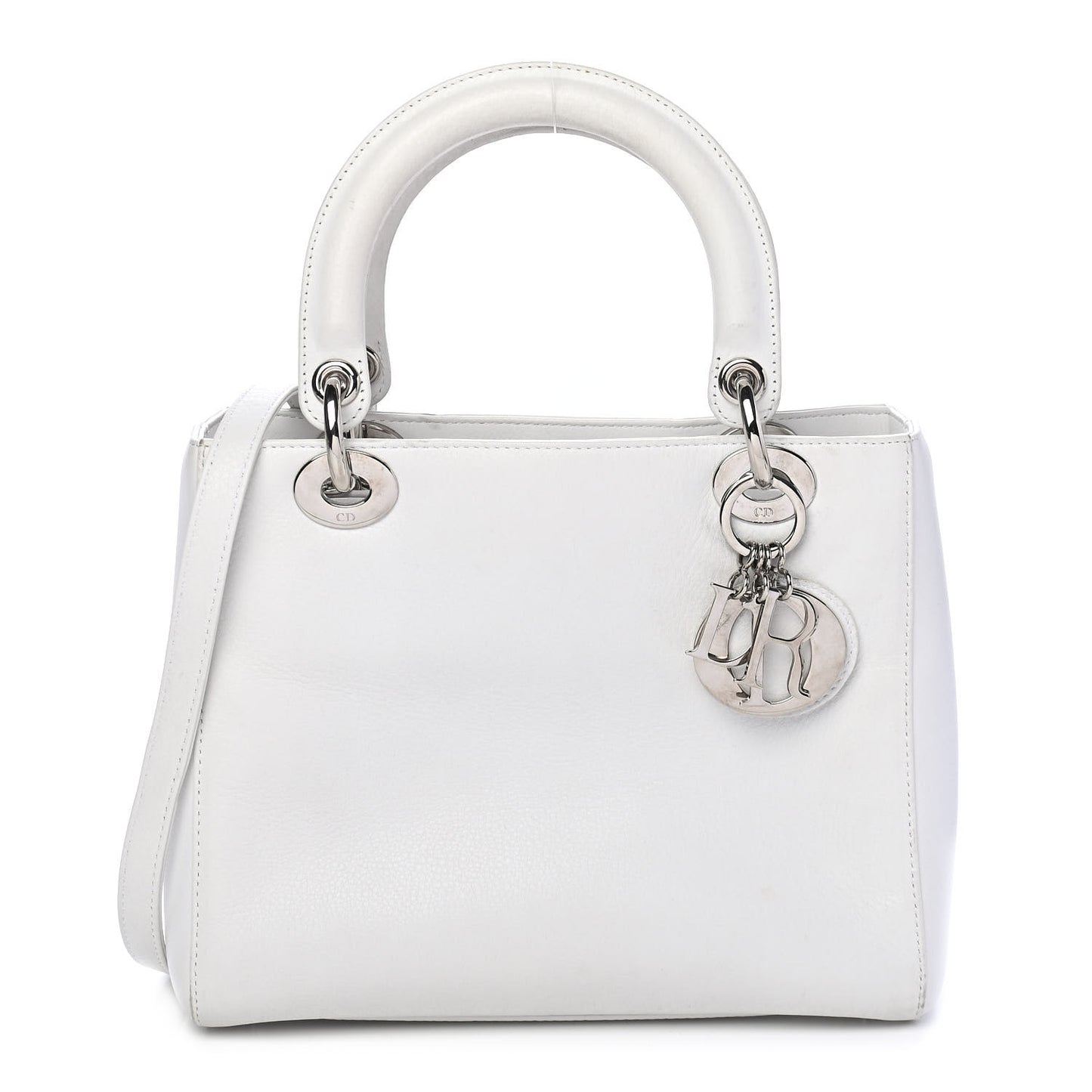 Grained Calfskin Medium Lady Dior White