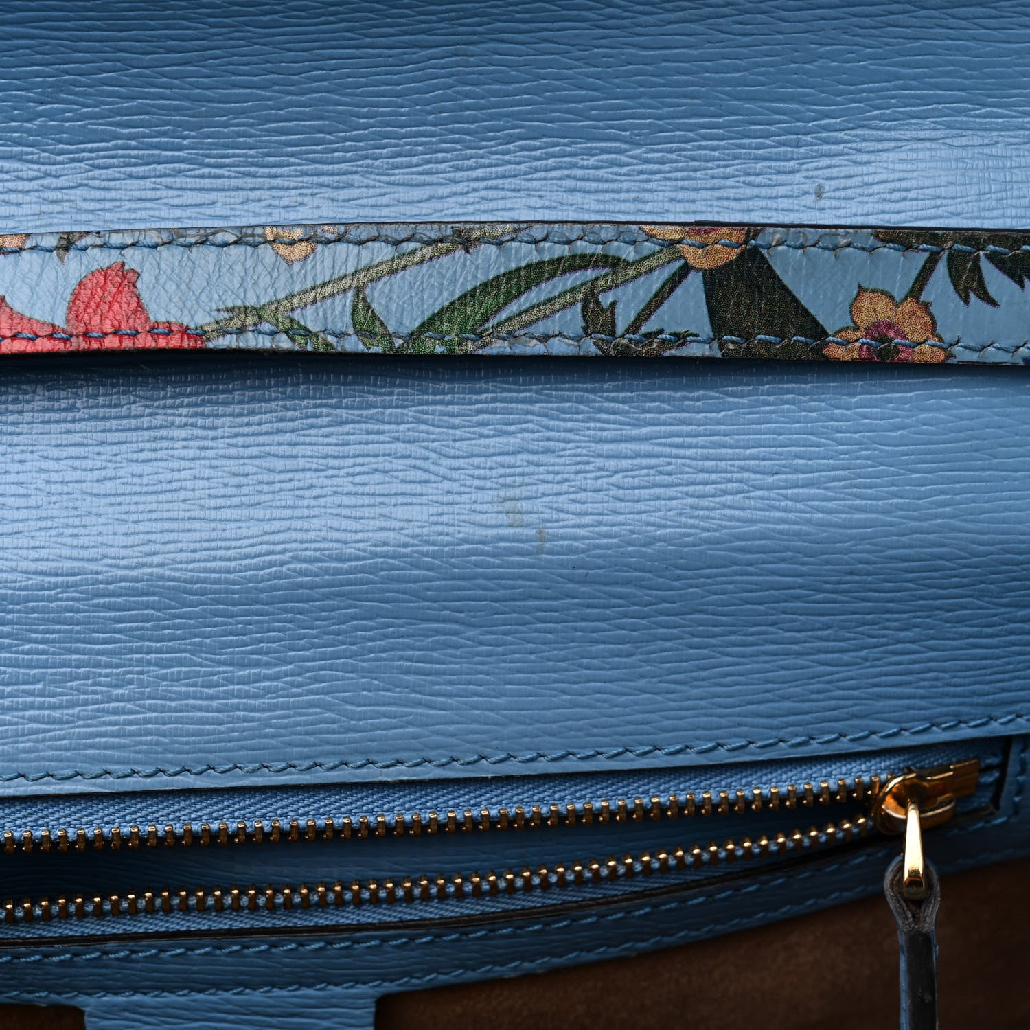 Gucci Calfskin New Flora Medium Sylvie Top Handle Bag Azure 18 of 20