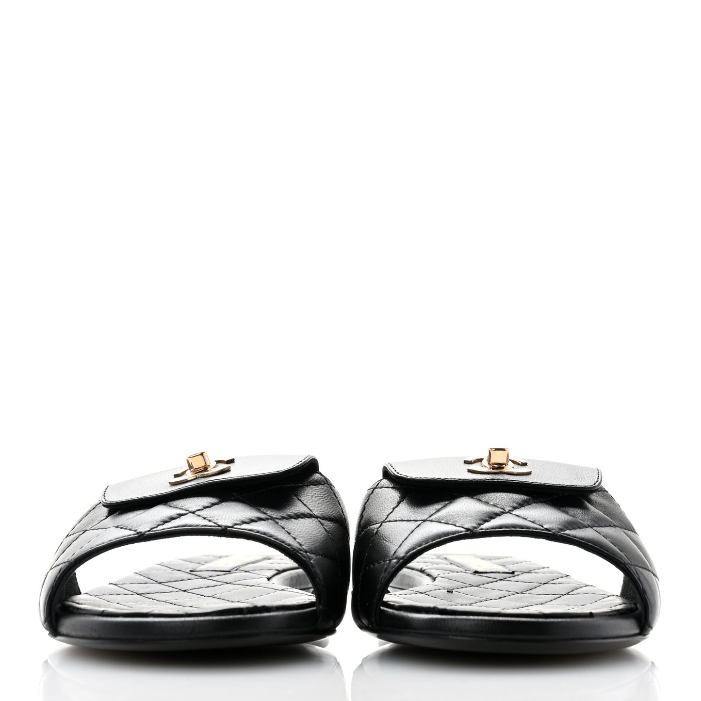 Lambskin Quilted CC Turnlock Sandals 38.5 Black