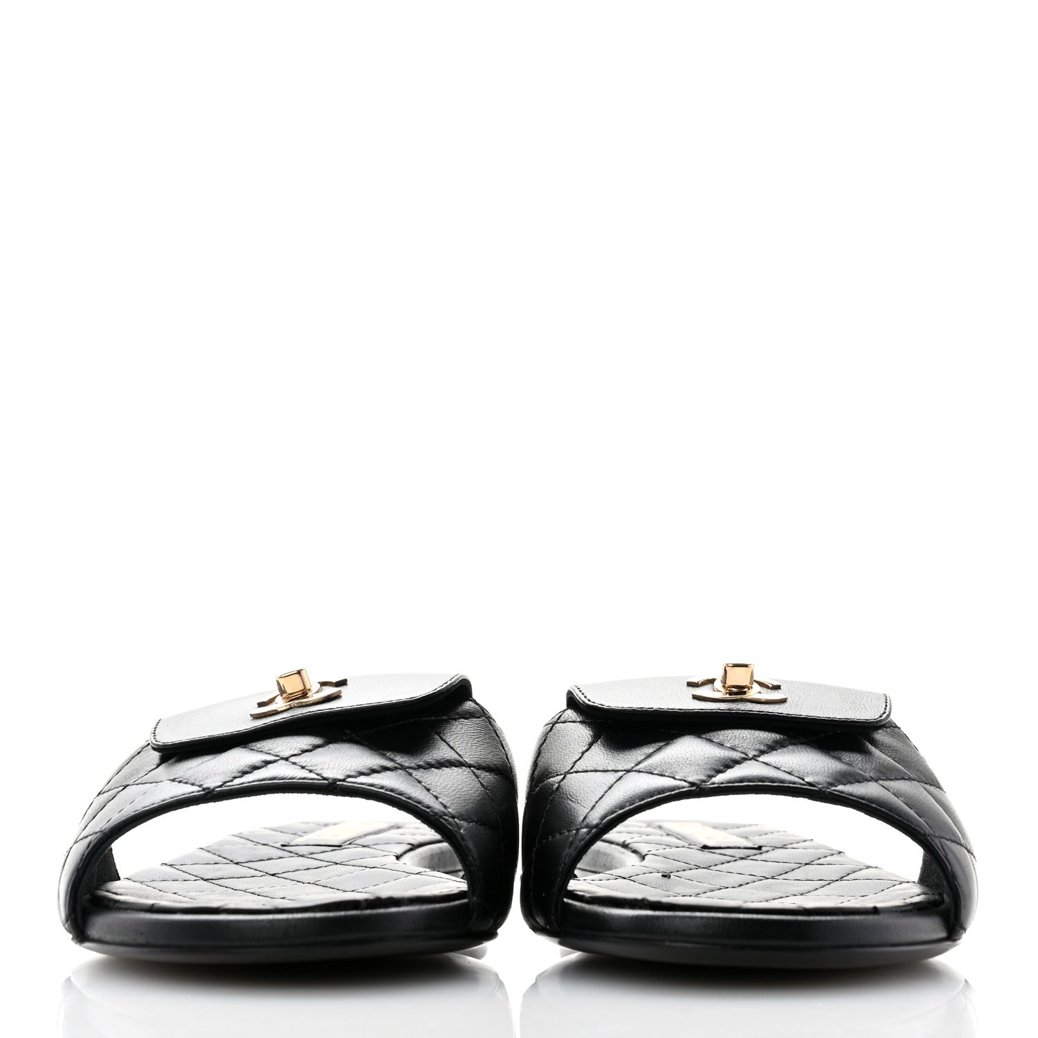 Chanel Lambskin Quilted CC Turnlock Sandals 38.5 Black 2 of 9