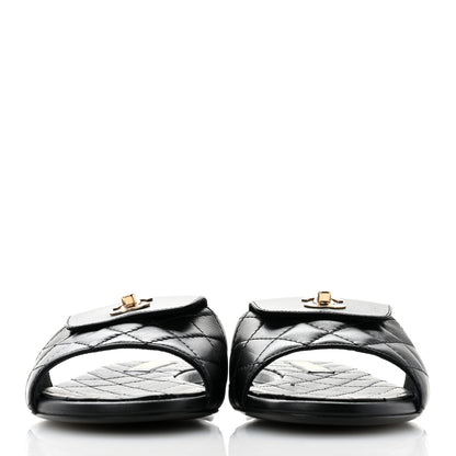 Chanel Lambskin Quilted CC Turnlock Sandals 38.5 Black 2 of 9