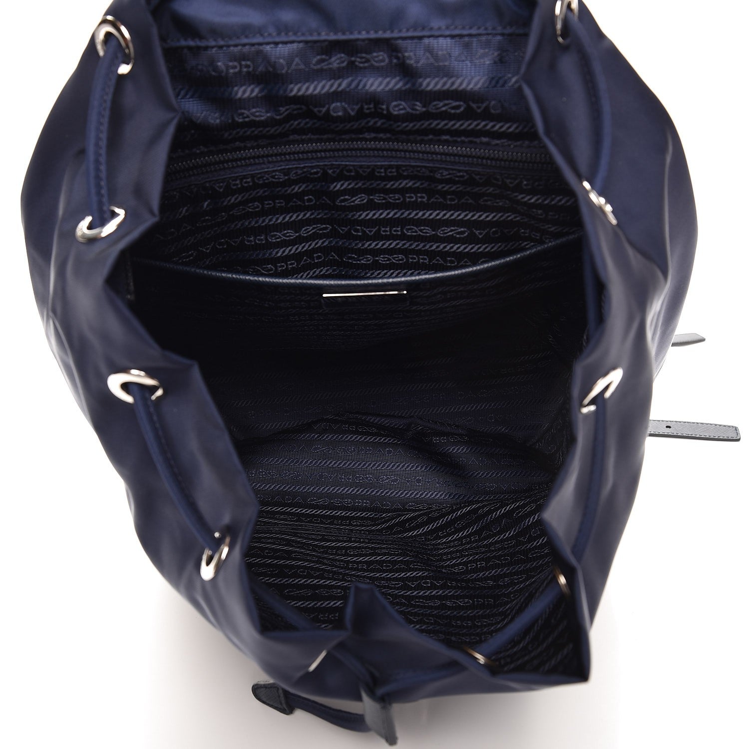 Prada Nylon Vela Saffiano Medium Cinch Backpack Baltico 5 of 7