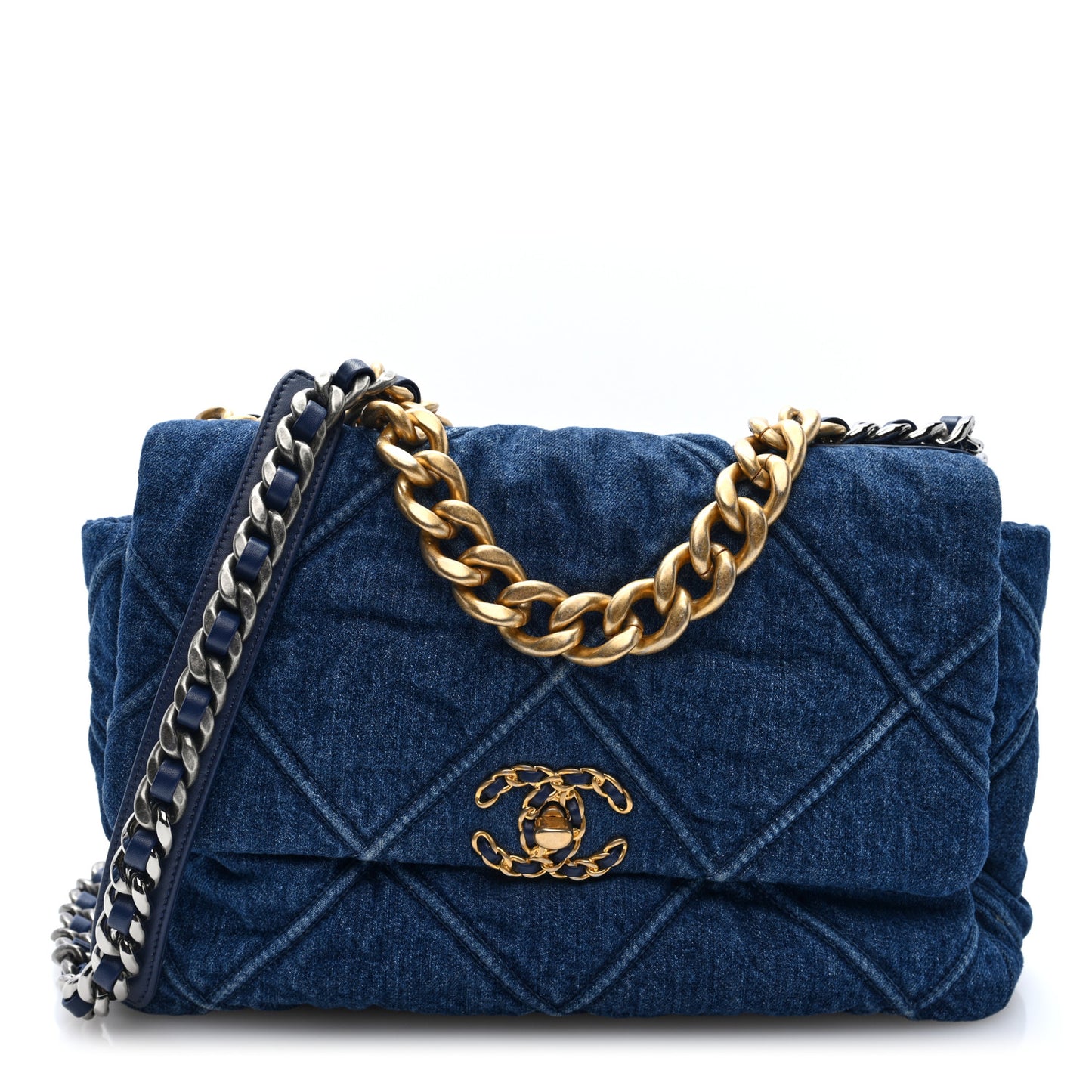Denim Quilted Large Chanel 19 Flap Blue
