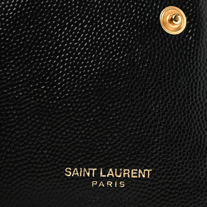 Saint Laurent Grain De Poudre Matelasse Chevron Monogram Compact Zip Around Wallet Black 7 of 8