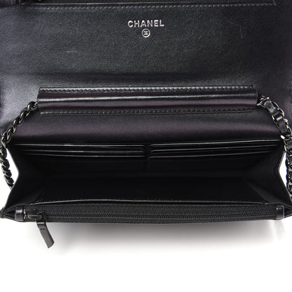 Chanel Patent Metallic Crumpled Calfskin Chevron Quilted Wallet On Chain WOC Black 5 of 14