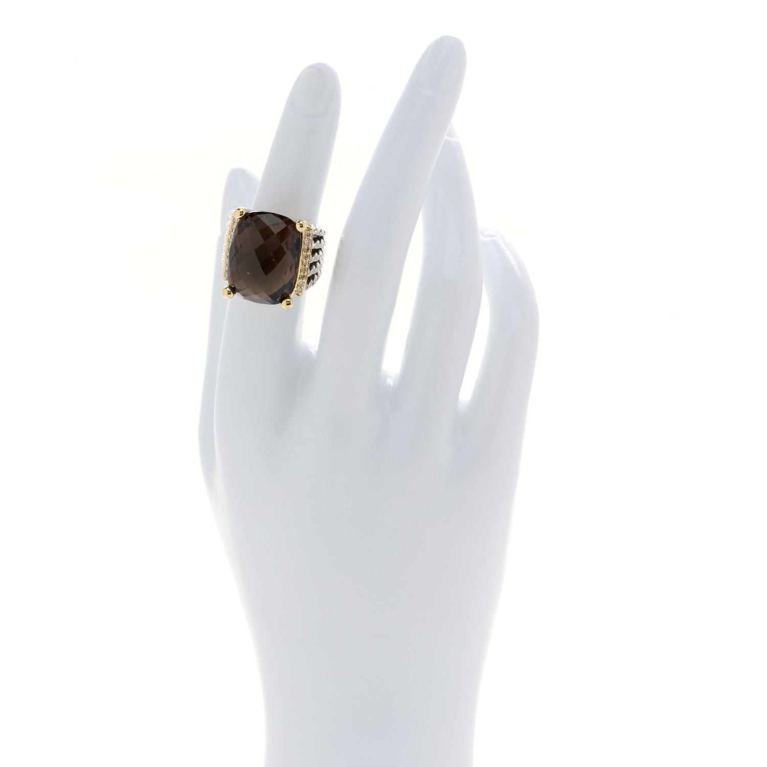 David Yurman Sterling Silver 18K Yellow Gold Diamond 20mm Smoky Quartz Wheaton Ring 51 5.75 2 of 7