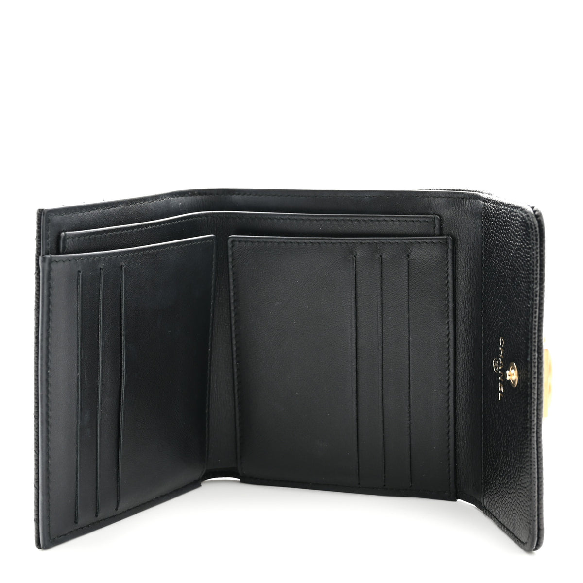 Caviar Chevron Quilted Boy Compact Wallet Black