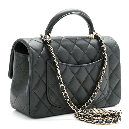 Chanel Iridescent Lambskin Quilted Mini Top Handle Rectangular Flap Dark Green 3 of 11