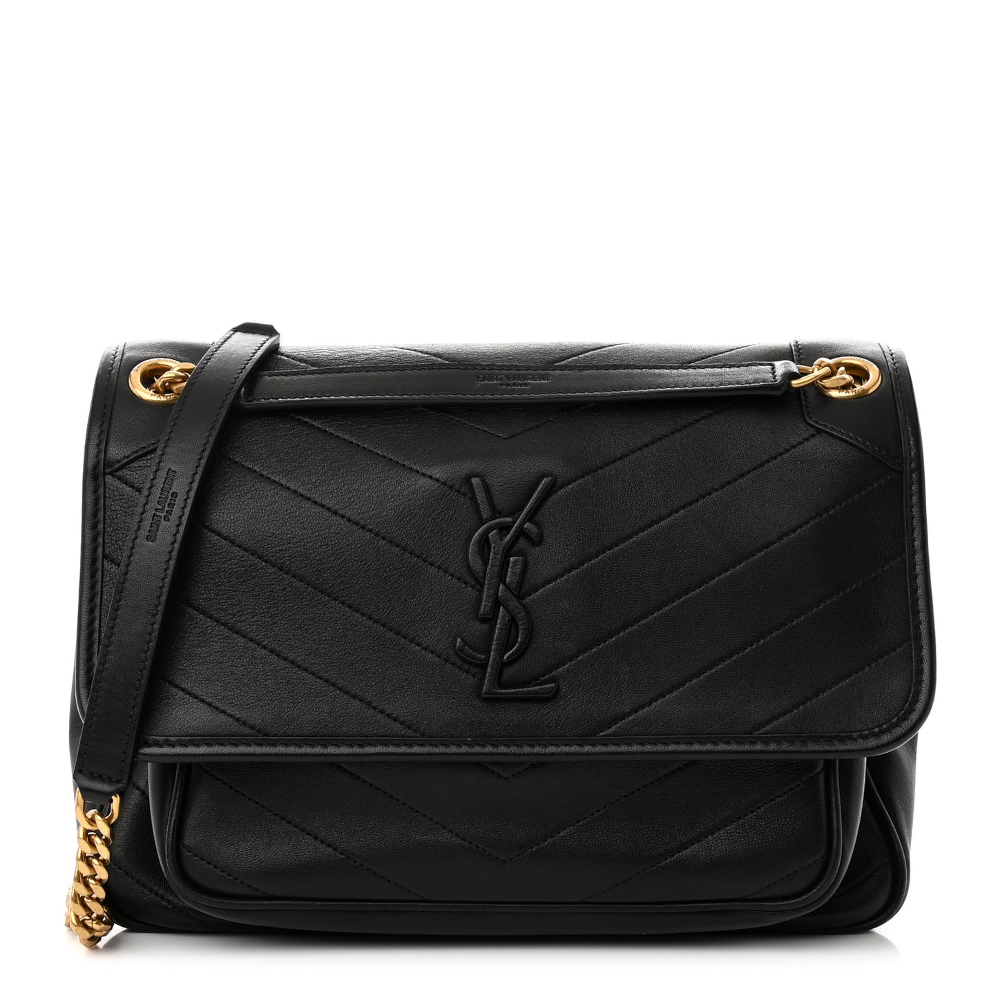 Lambskin Matelasse Monogram Medium Niki Chain Satchel Black