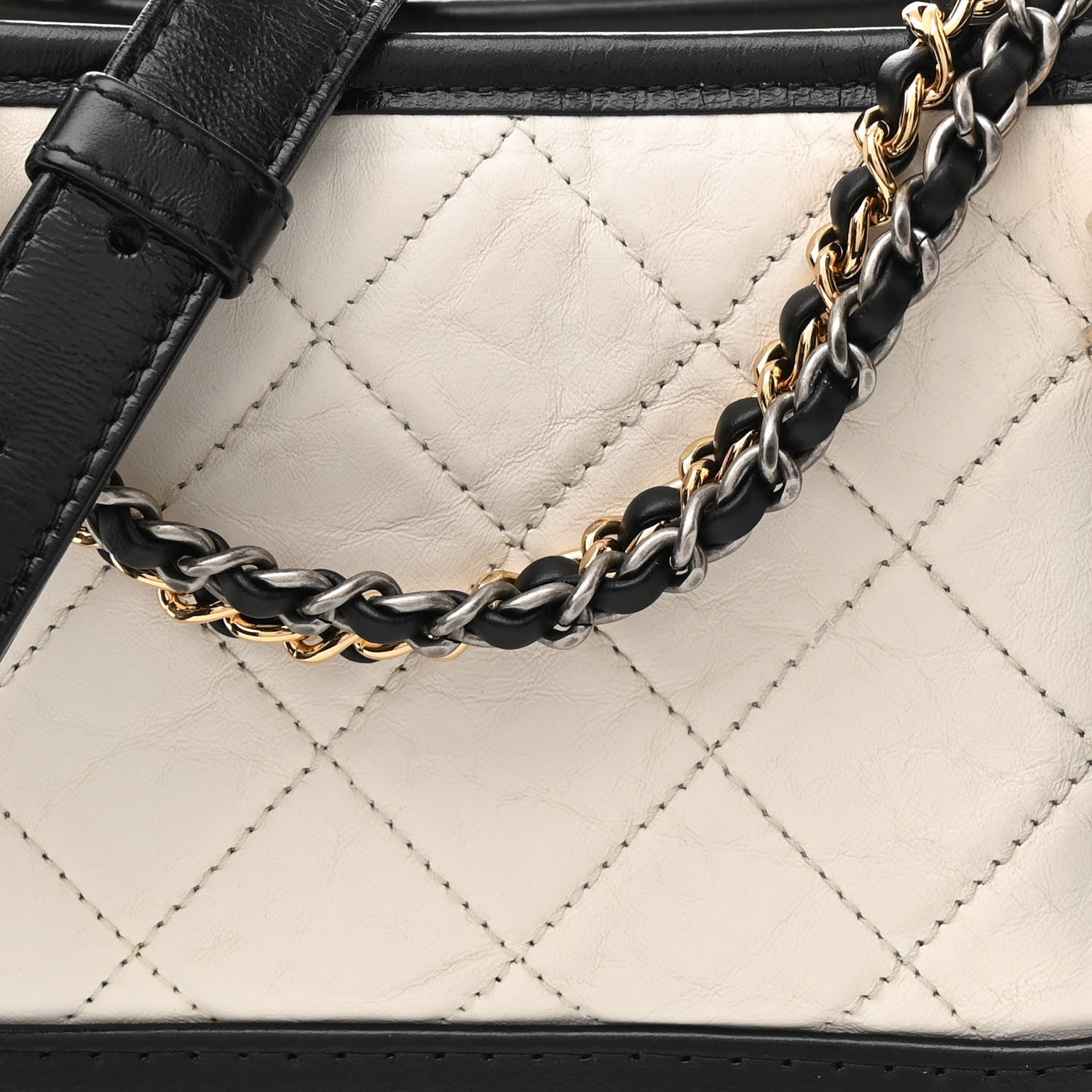 Chanel Aged Calfskin Quilted Small Gabrielle Hobo Black White 8 of 11
