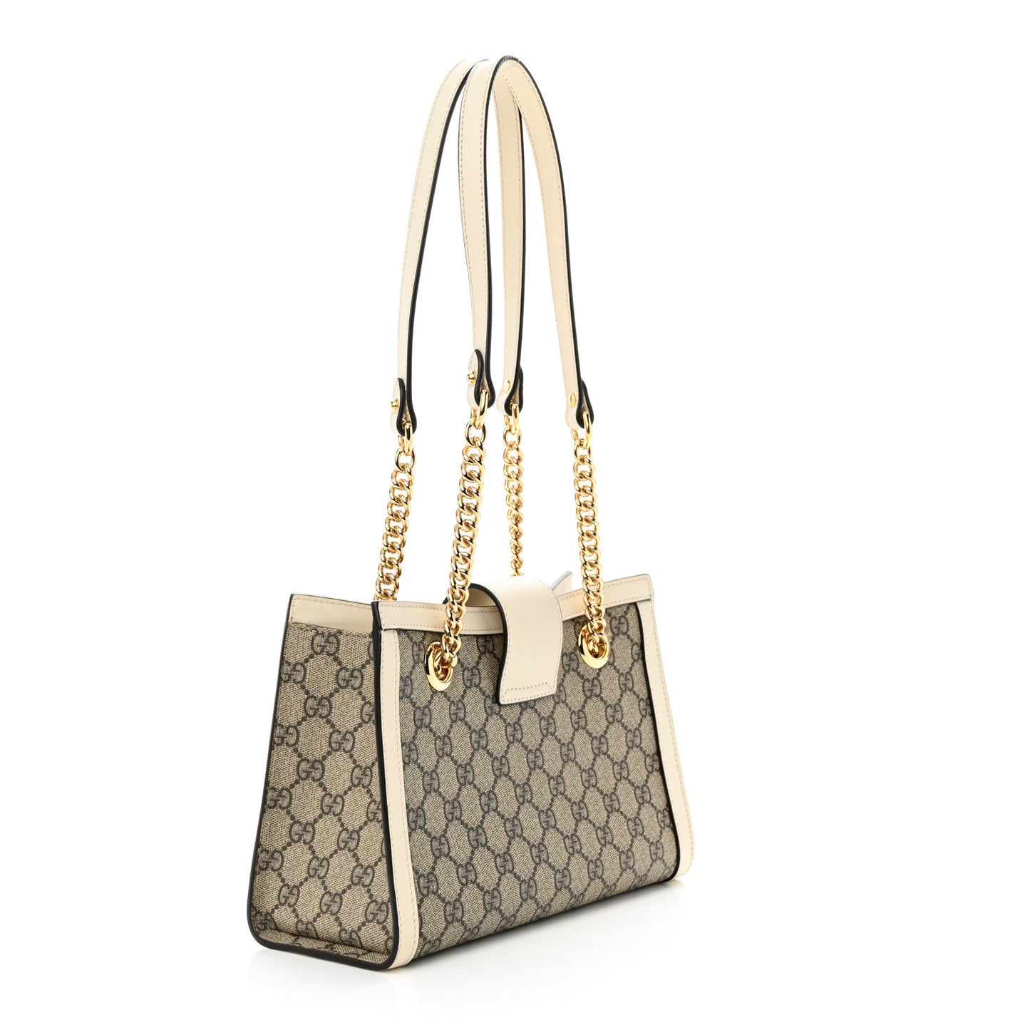 GG Supreme Monogram Moon Calfskin Small Padlock Tote Beige Ebony Mystic White