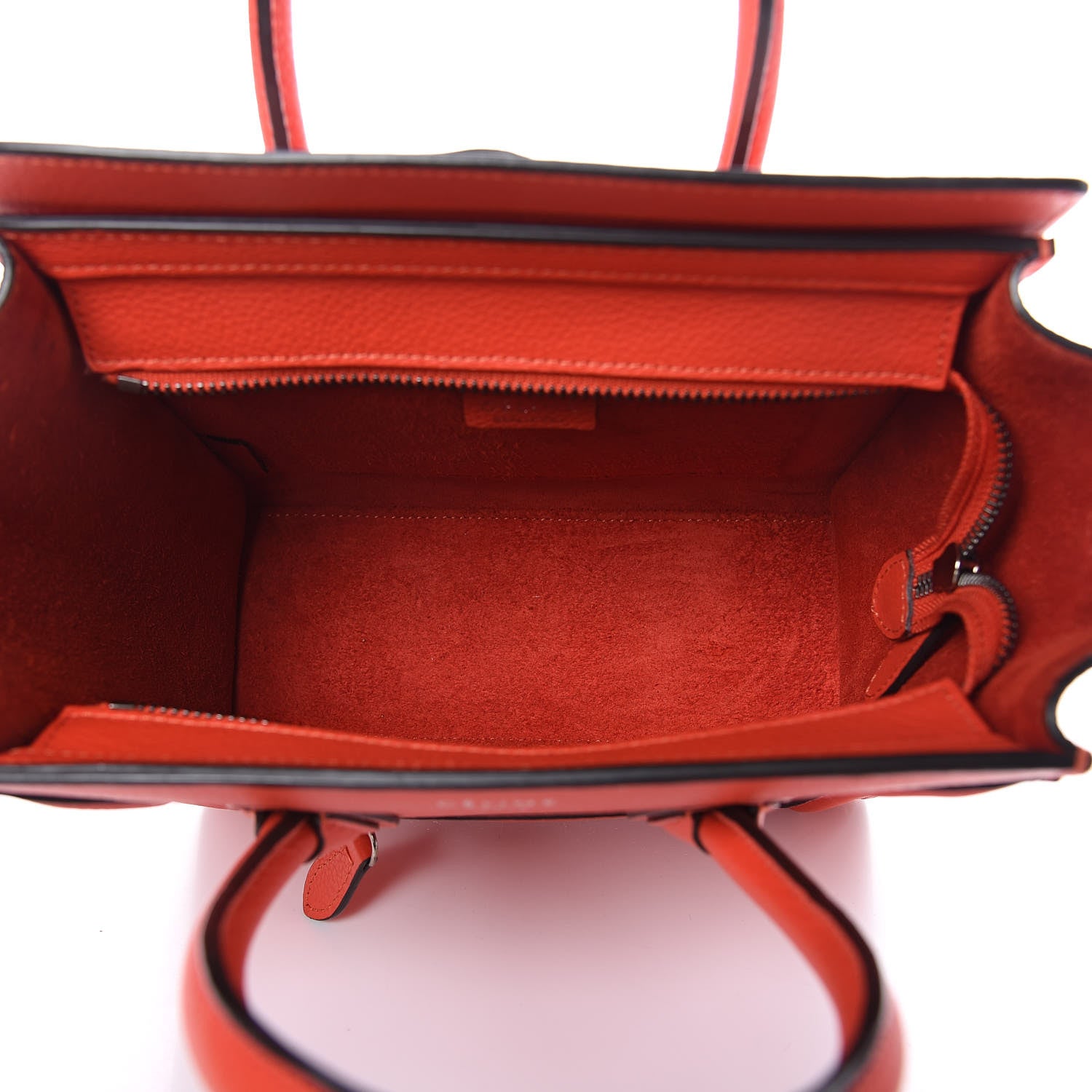 Celine Drummed Calfskin Nano Luggage Vermillion 5 of 12