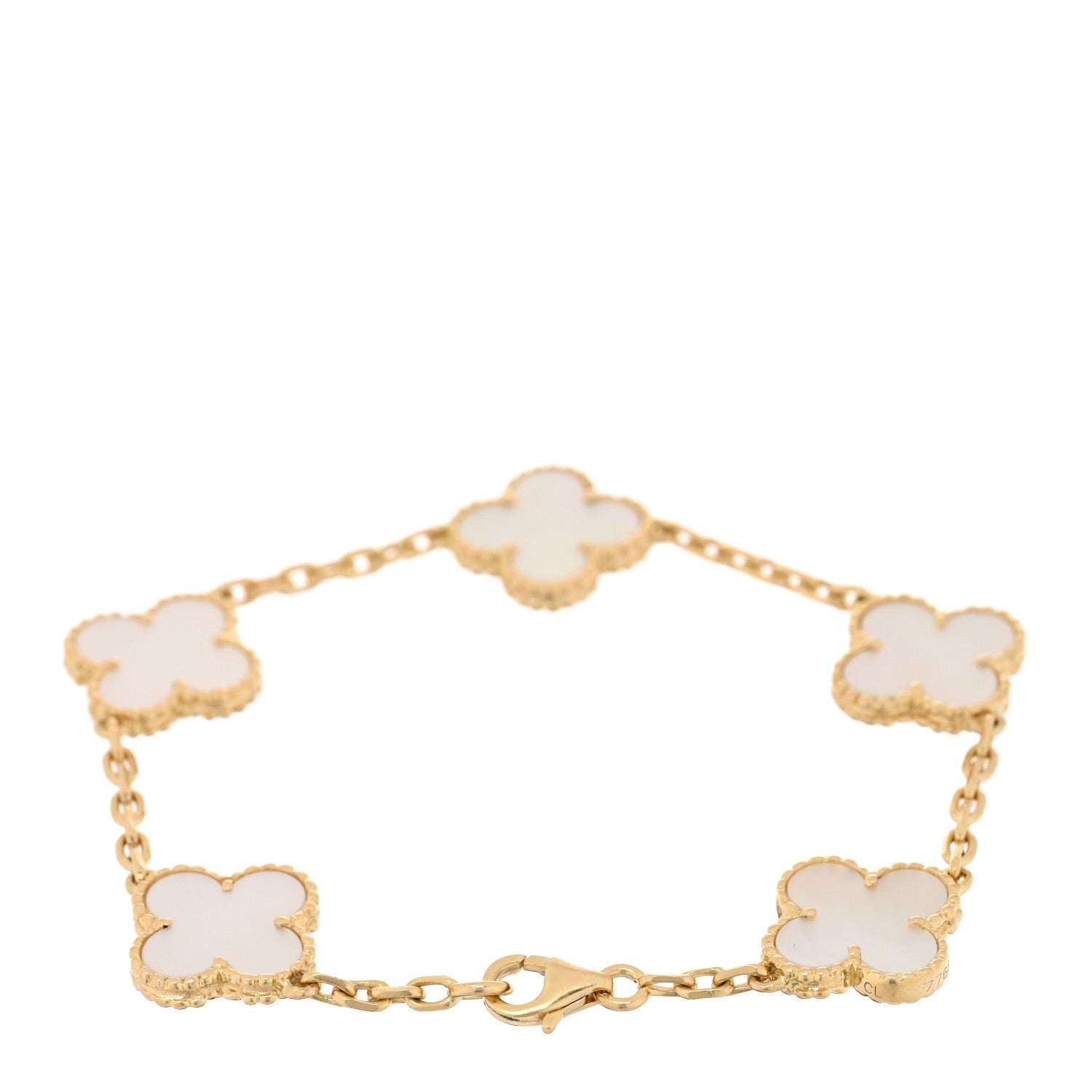 Van Cleef & Arpels 18K Yellow Gold Mother of Pearl 5 Motifs Vintage Alhambra Bracelet 2 of 4