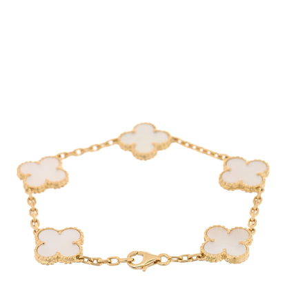 Van Cleef & Arpels 18K Yellow Gold Mother of Pearl 5 Motifs Vintage Alhambra Bracelet 2 of 4