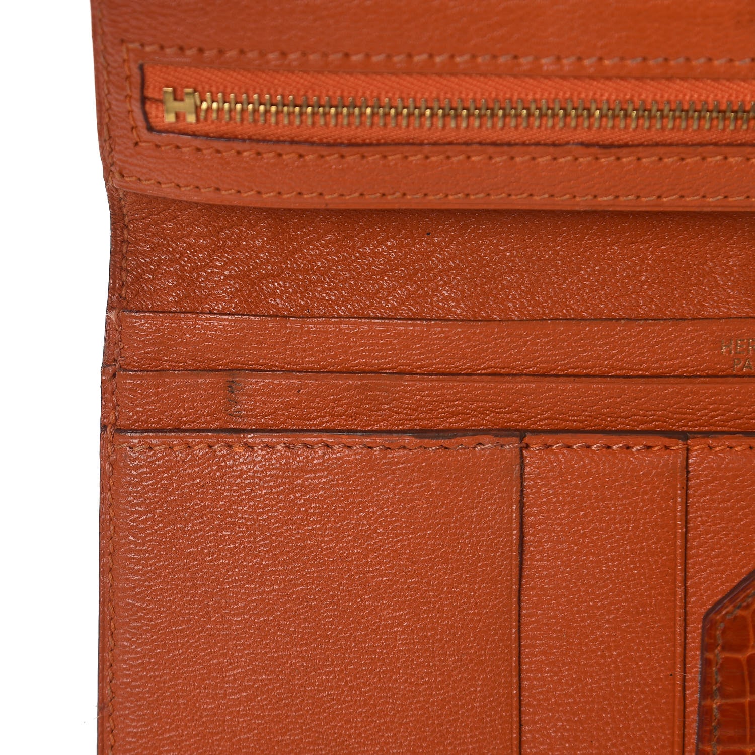 Hermes Shiny Niloticus Crocodile 18K Gold Diamond Bearn Wallet Orange 16 of 17