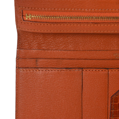 Hermes Shiny Niloticus Crocodile 18K Gold Diamond Bearn Wallet Orange 16 of 17
