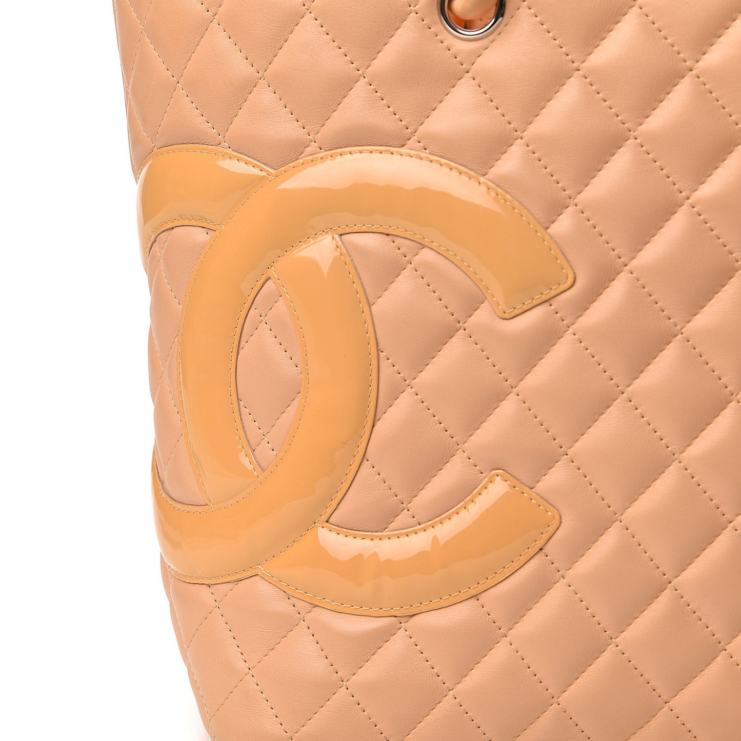 Calfskin Quilted Large Cambon Tote Beige
