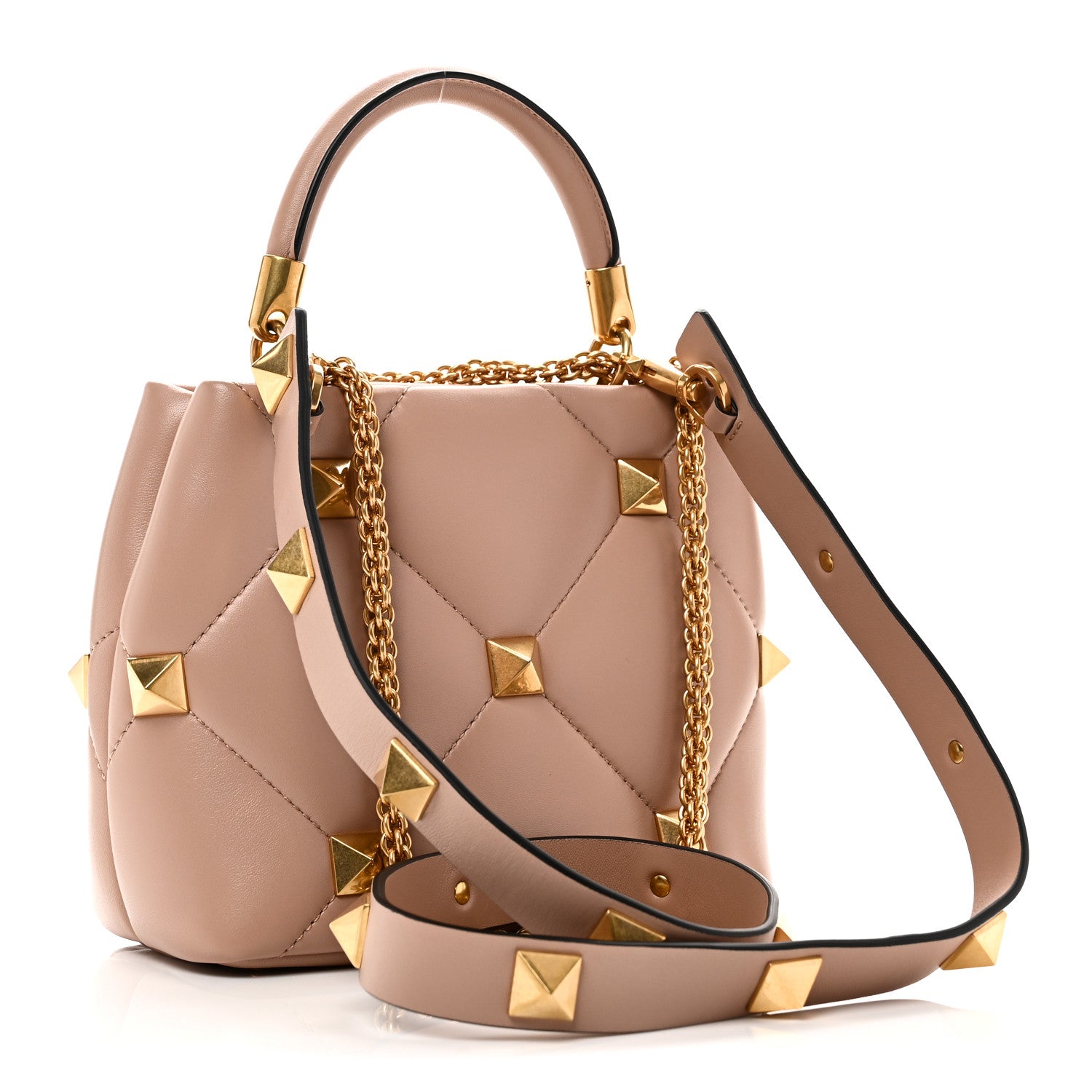 Valentino Garavani Nappa Small Roman Stud The Handle Bag Rose Cannelle 3 of 9