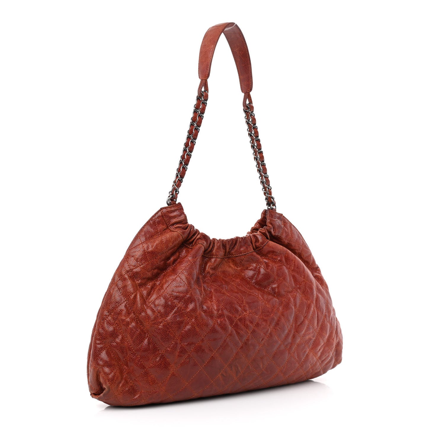 Caviar Quilted Chain Drawstring Hobo Red