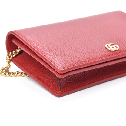 Gucci Dollar Calfskin Mini GG Marmont Chain Wallet Hibiscus Red 7 of 8
