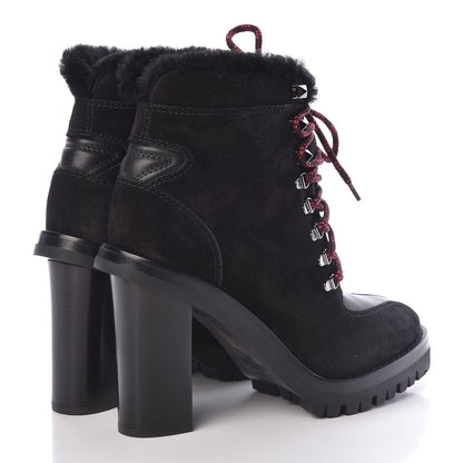 Valentino Garavani Suede Shearling Rockstud Lace-Up Ankle Boots 39.5 Black 4 of 8