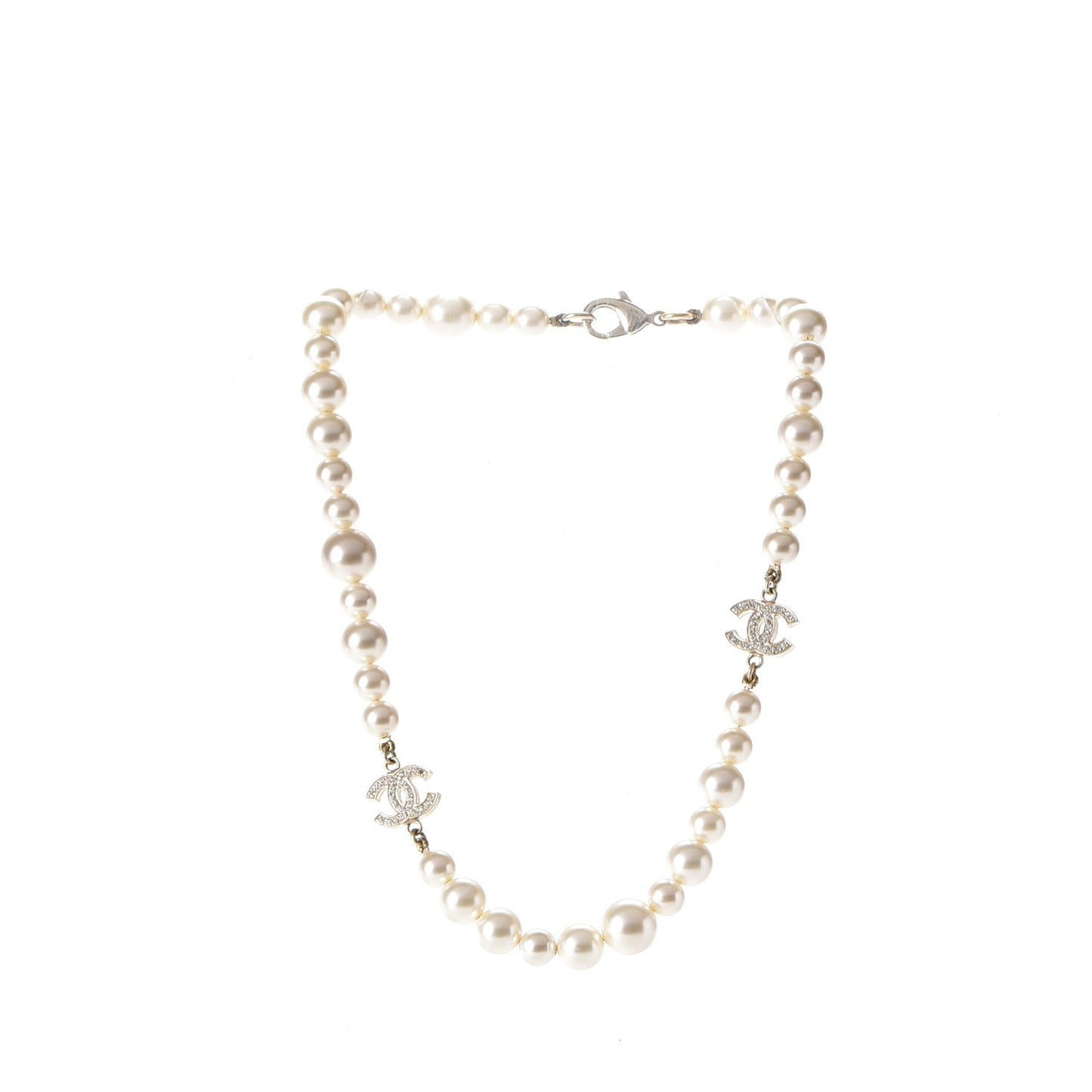 Crystal Pearl CC Short Necklace Gold
