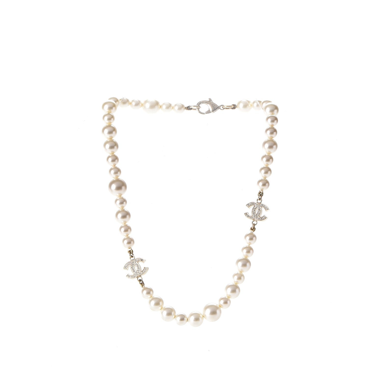 Chanel Crystal Pearl CC Short Necklace Gold 3 of 7