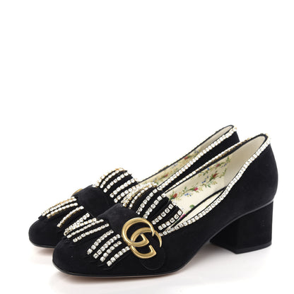 Gucci Kid Scamosciato Crystal GG Marmont Fringe 50mm Loafer Pumps 36.5 Black 3 of 11