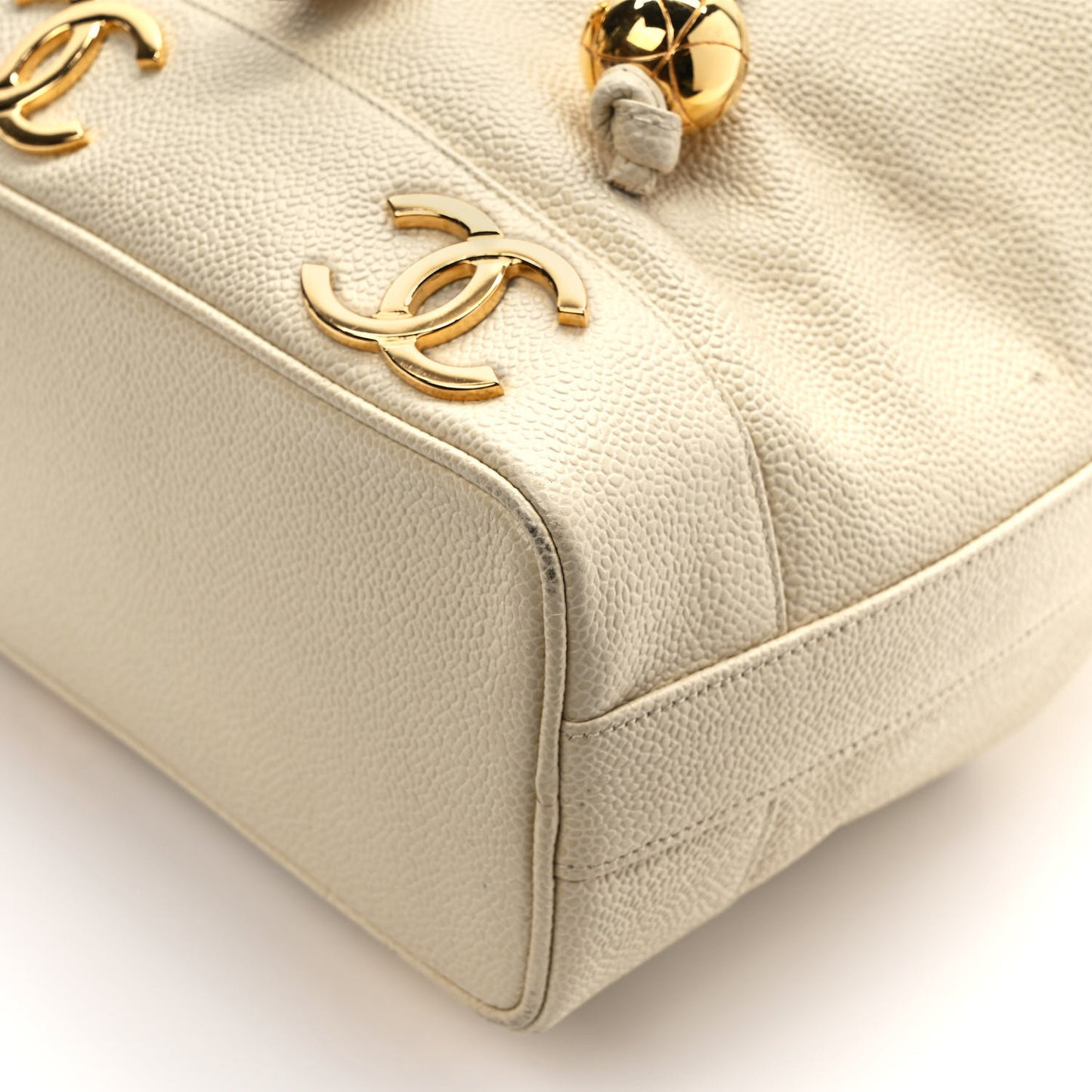 Caviar Drawstring Bucket Bag White