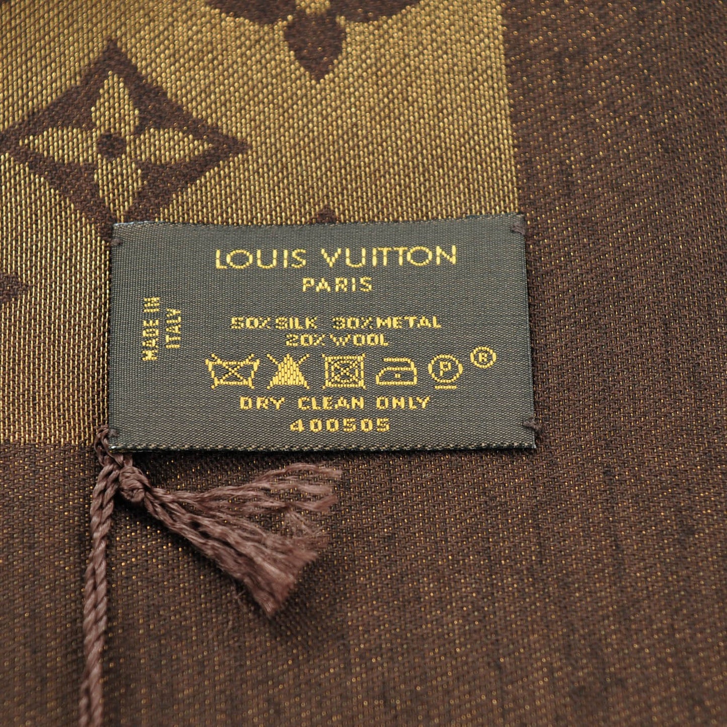 Silk Lurex Wool Monogram Shine Shawl Marron