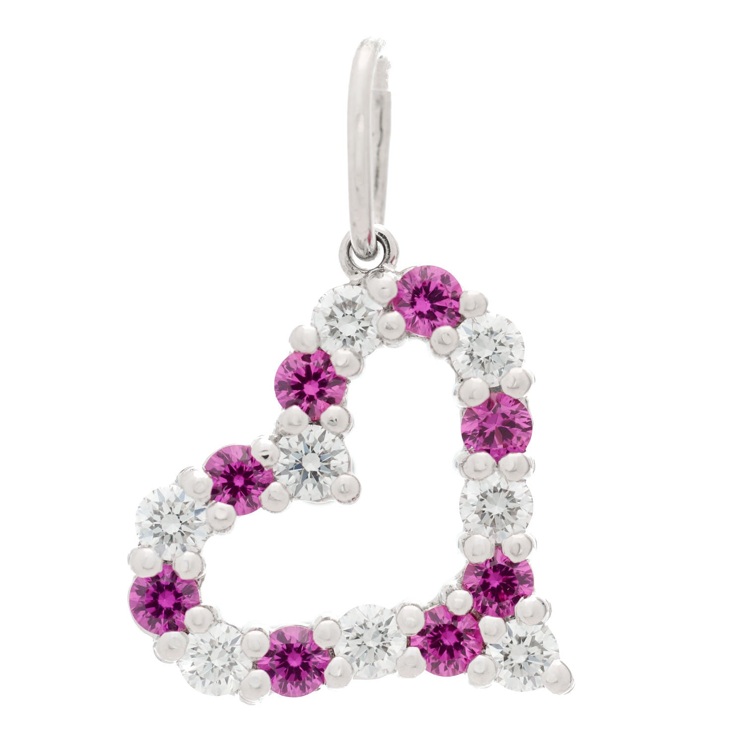 Tiffany Platinum Diamond Pink Sapphire Mini Heart Charm 1 of 5