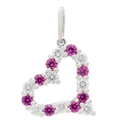 Tiffany Platinum Diamond Pink Sapphire Mini Heart Charm 1 of 5