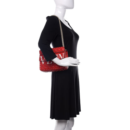 Valentino Garavani Lambskin VLTN Print Medium Rockstud Spike Shoulder Bag Red 2 of 11