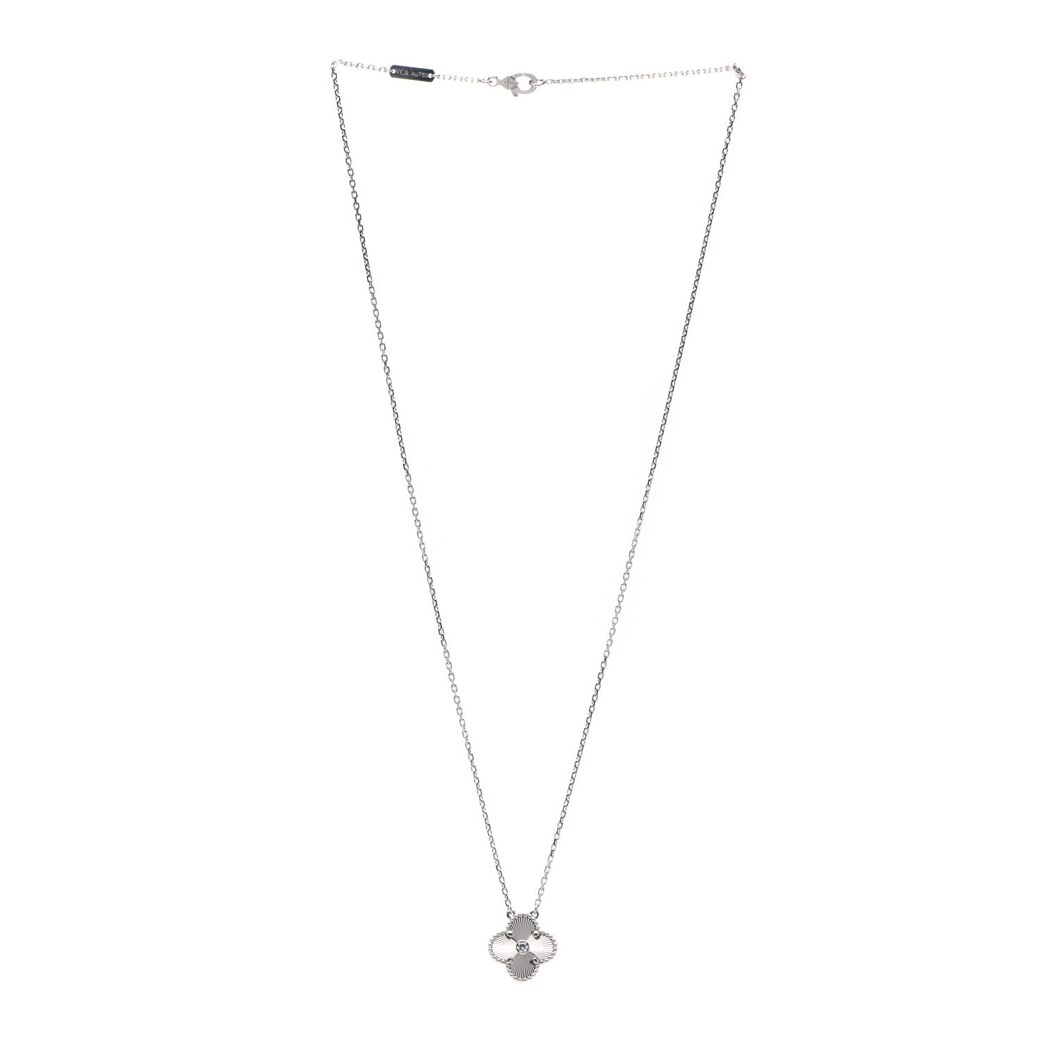 Van Cleef & Arpels 18K White Gold Diamond Guilloche Vintage Alhambra Pendant Necklace 3 of 7