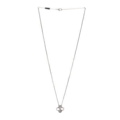 Van Cleef & Arpels 18K White Gold Diamond Guilloche Vintage Alhambra Pendant Necklace 3 of 7