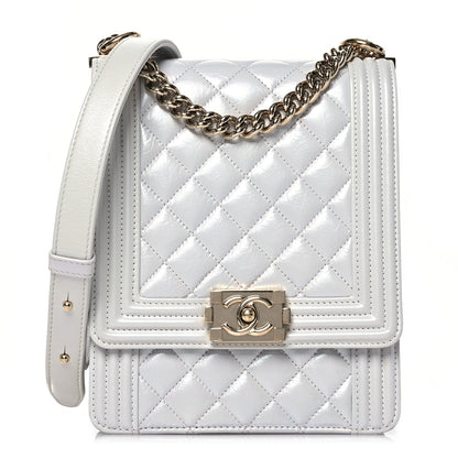 Chanel Iridescent Calfskin Quilted North South Boy Flap Light Grey 1 of 17