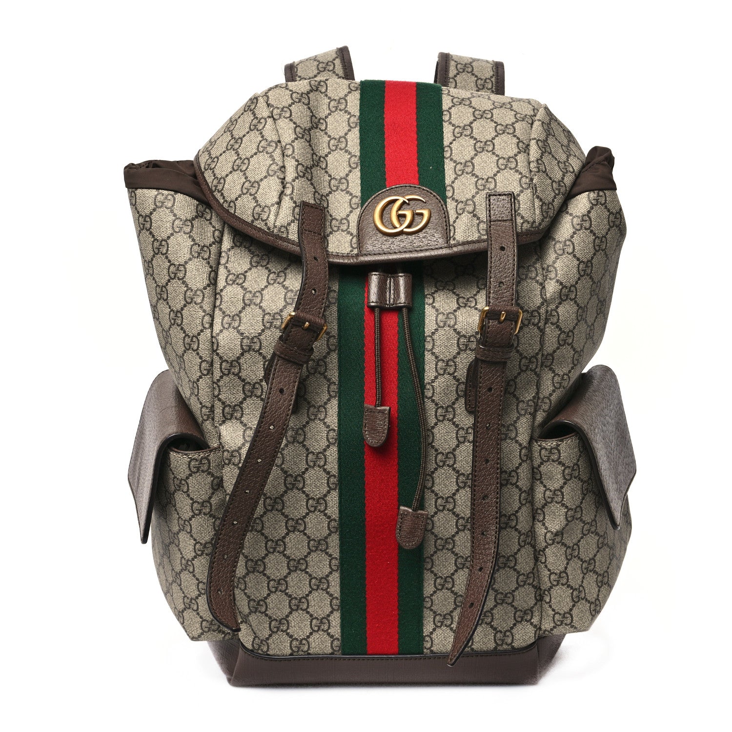 Gucci GG Supreme Monogram Medium Ophidia Double Buckle Backpack Brown 1 of 10